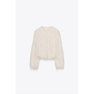 ZARA FEATHER FRINGE METALLIC THREAD JACKET